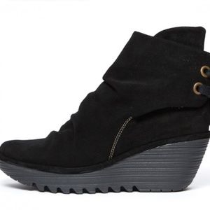 FLY London Yama Black Oil Suede Lace-Up Wedge Boot